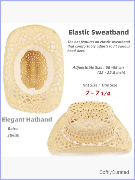 Straw Cowboy Hat with Shapeable Brim, Adjustable main image 5